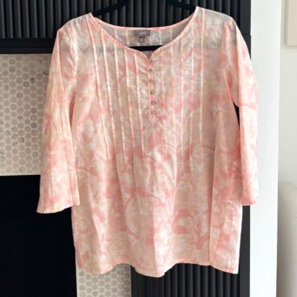 J. Jill Blush Pink & White Abstract Print Pin-Tuck Tunic Blouse